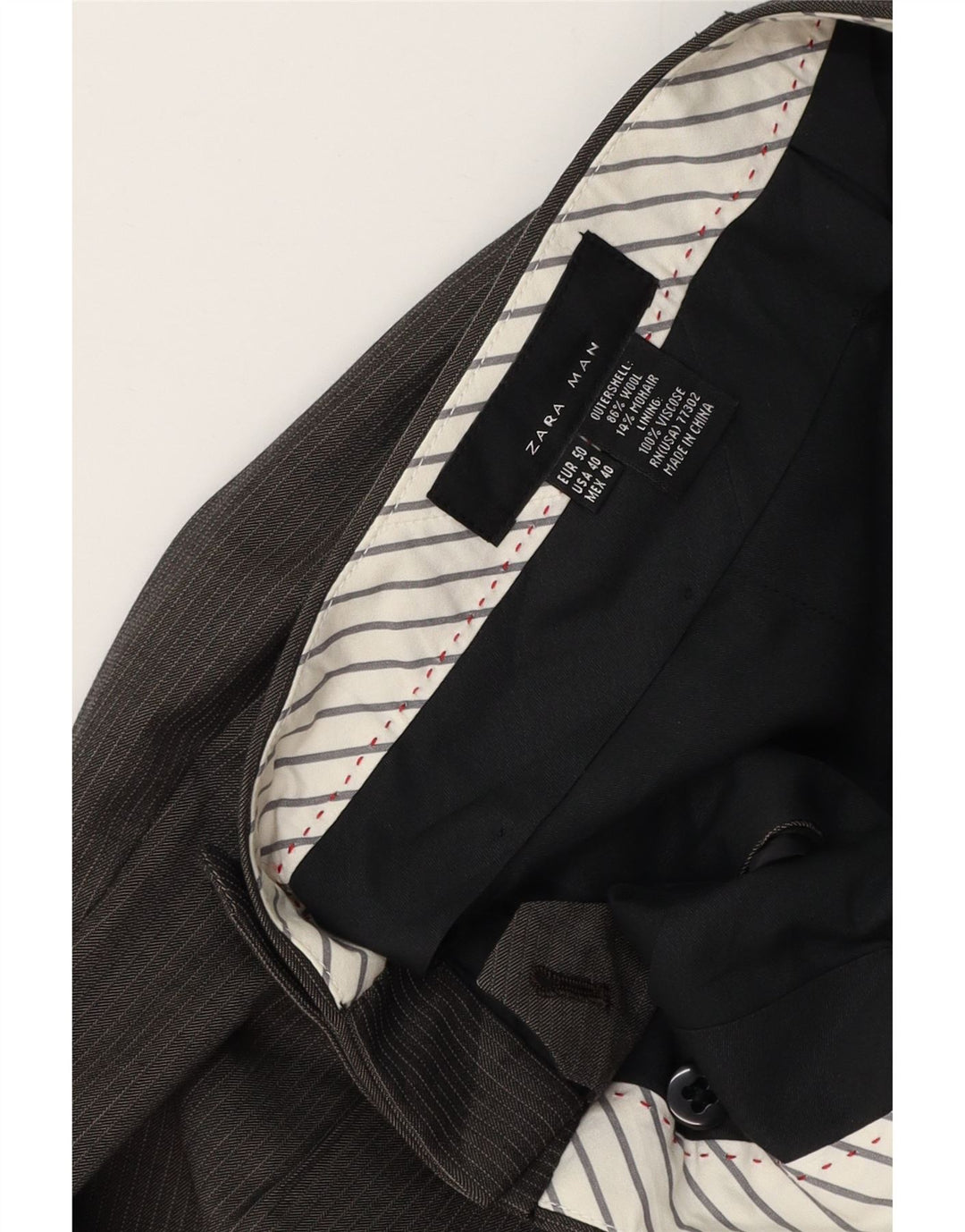 Ανδρικό ίσιο παντελόνι ZARA W32 L35 Γκρι ριγέ μαλλί