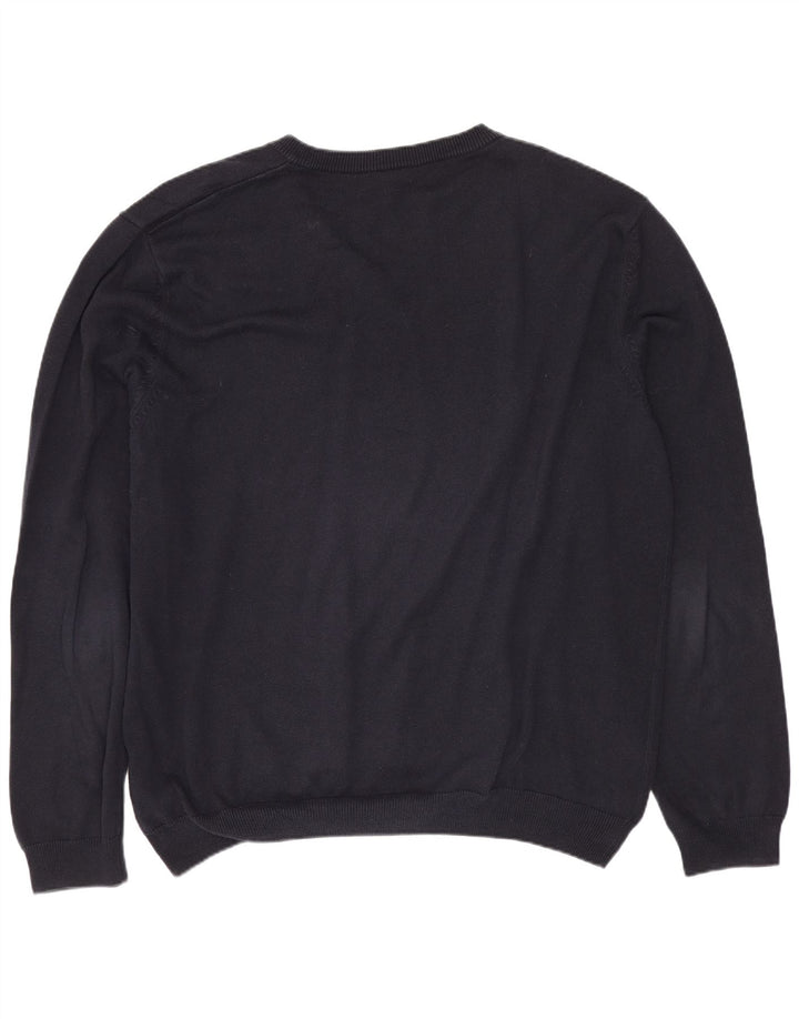 Ανδρικό πουλόβερ HUGO BOSS με V λαιμόκοψη XL Μπλε βαμβακερό