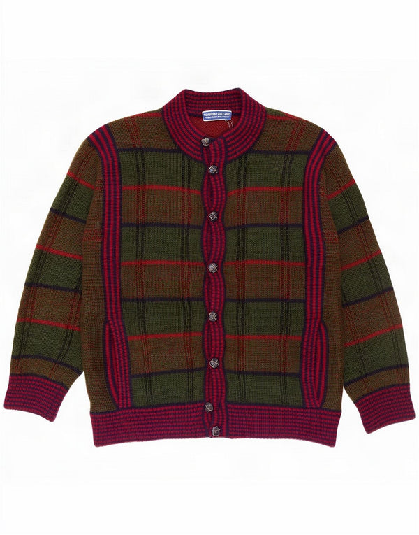 Cortina Mens Cardigan Sweater IT 50 Medium Green Check Mohair