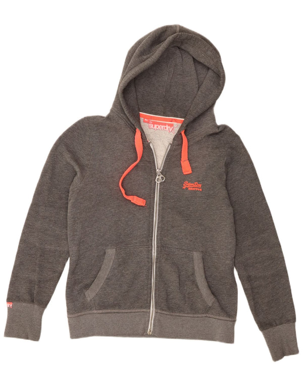 Superdry γυναικείο πουλόβερ με κουκούλα με φερμουάρ UK 16 μεγάλο γκρι βαμβακερό