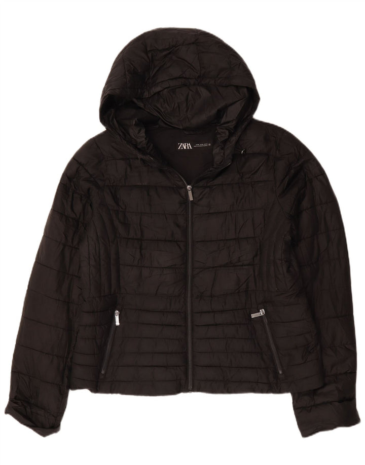 Zara Γυναικείο μπουφάν με κουκούλα UK 18 XL μαύρο πολυεστέρα