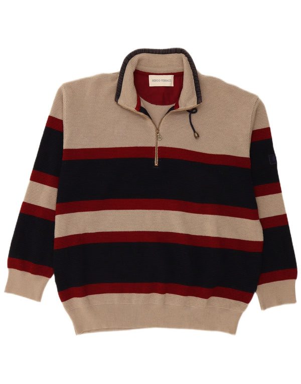 Vintage ανδρικό πουλόβερ με φερμουάρ IT 56 2XL Μπεζ χρώματος