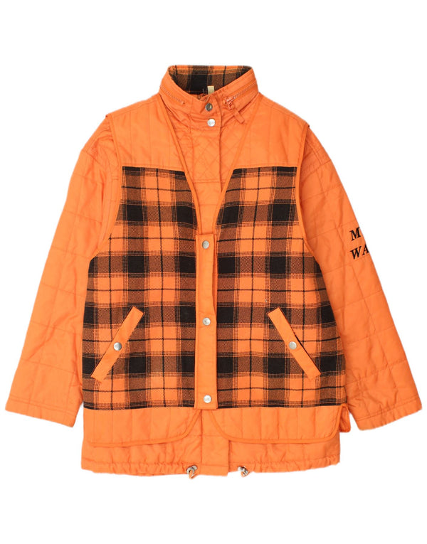 VINTAGE Γυναικείο Oversized Windbreaker Jacket UK 12 Medium Orange Check