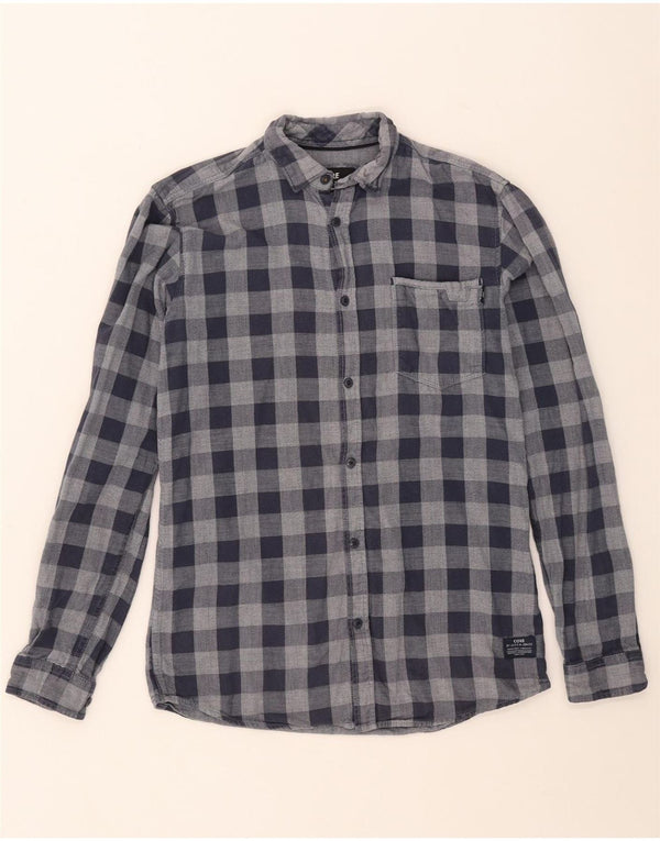 Ανδρικό φανελένιο πουκάμισο JACK & JONES Μικρό μπλε ναυτικό καρό βαμβακερό