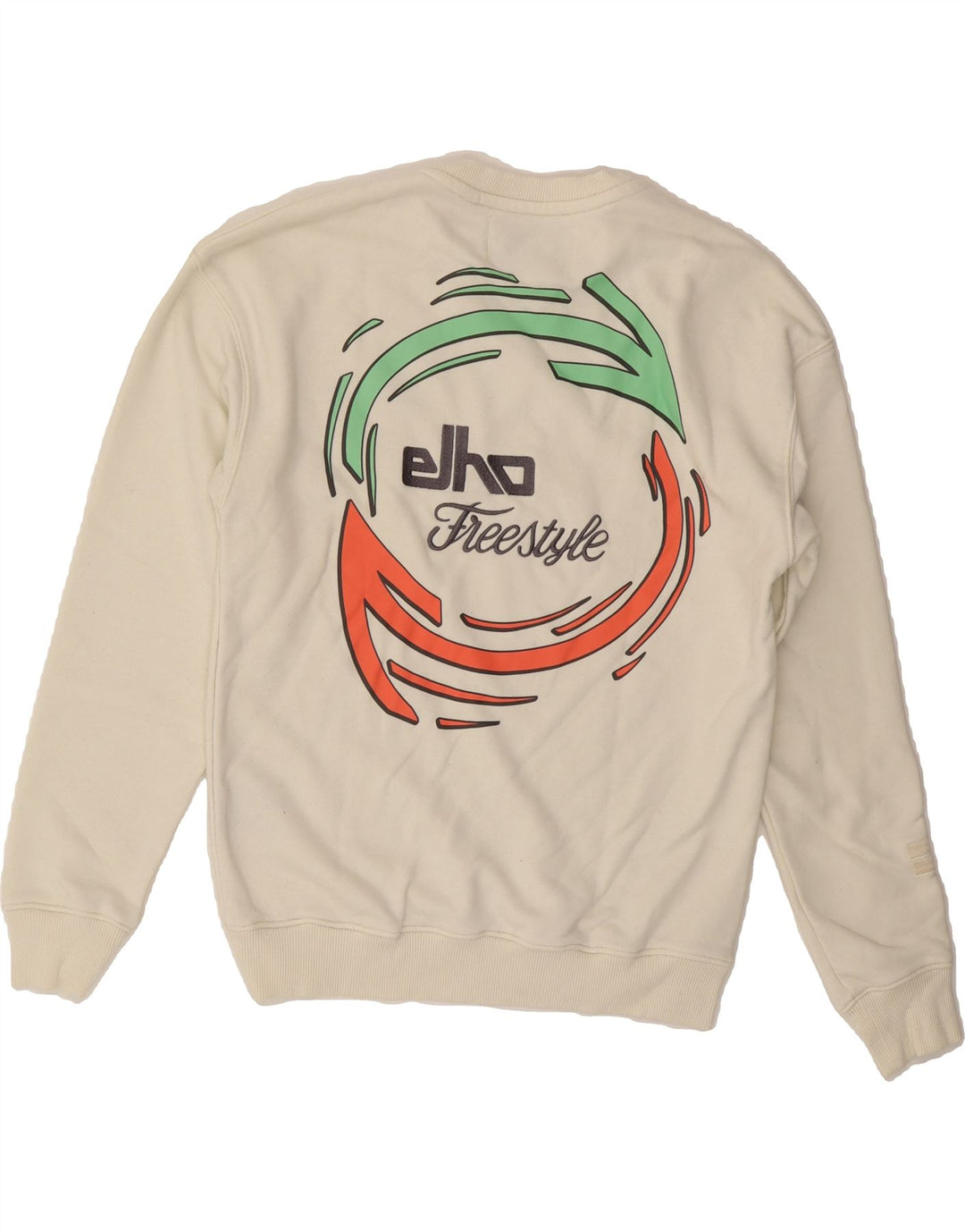 ELHO Mens Graphic Sweatshirt Jumper XS White Cotton Vintage Elho and Second-Hand Elho from Messina Hembry 