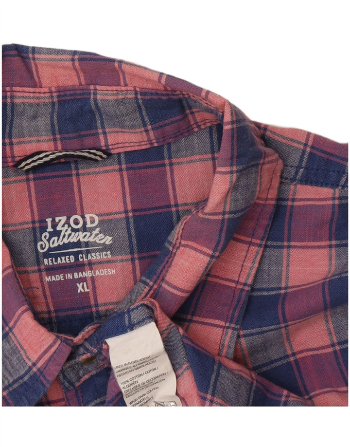 Ανδρικό Izod Salt Water κοντομάνικο πουκάμισο XL Navy Blue Check Cotton