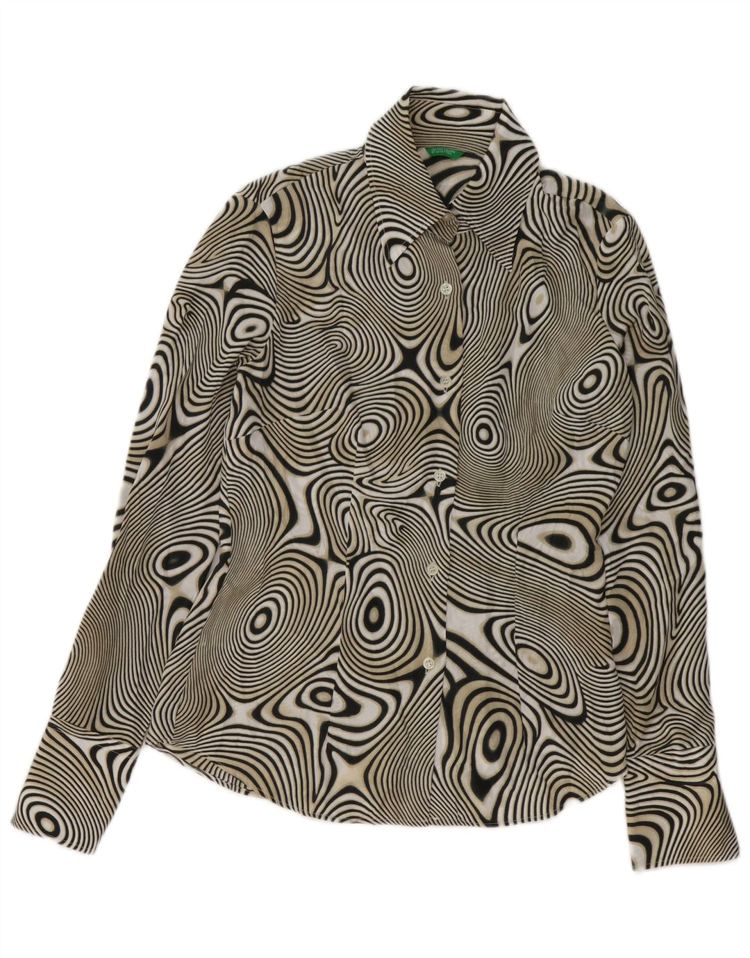 BENETTON Γυναικείο πουκάμισο Abstract Pattern Μπλούζα UK 14 Medium Μαύρο