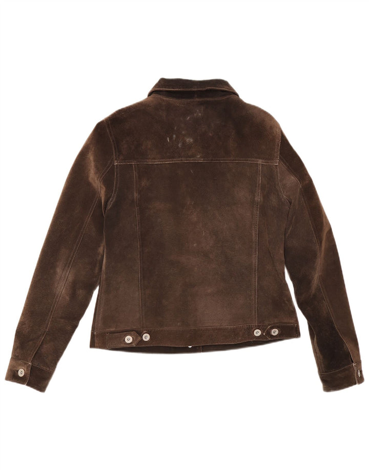 Eddie Bauer Γυναικείο Suede Crop Bomber Jacket UK 8 Small Brown Δερμάτινο