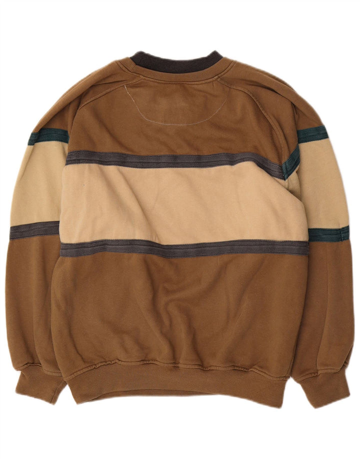 Vintage γραφικό ανδρικό φούτερ Jumper Μικρό καφέ Colourblock Πολυεστέρας