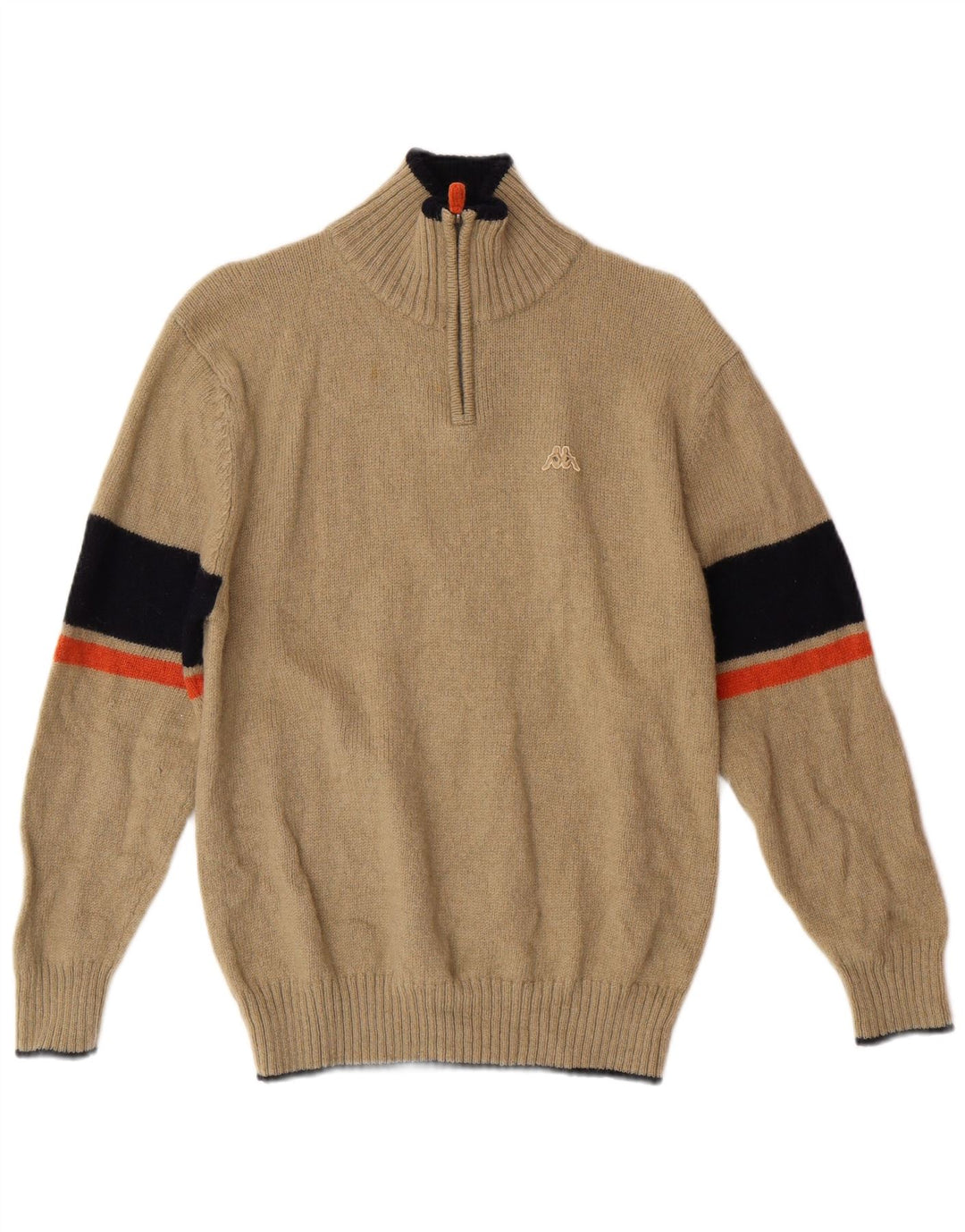 Kappa γυναικείο πουλόβερ με φερμουάρ, μεσαίο μπεζ ριγέ μαλλί Classic