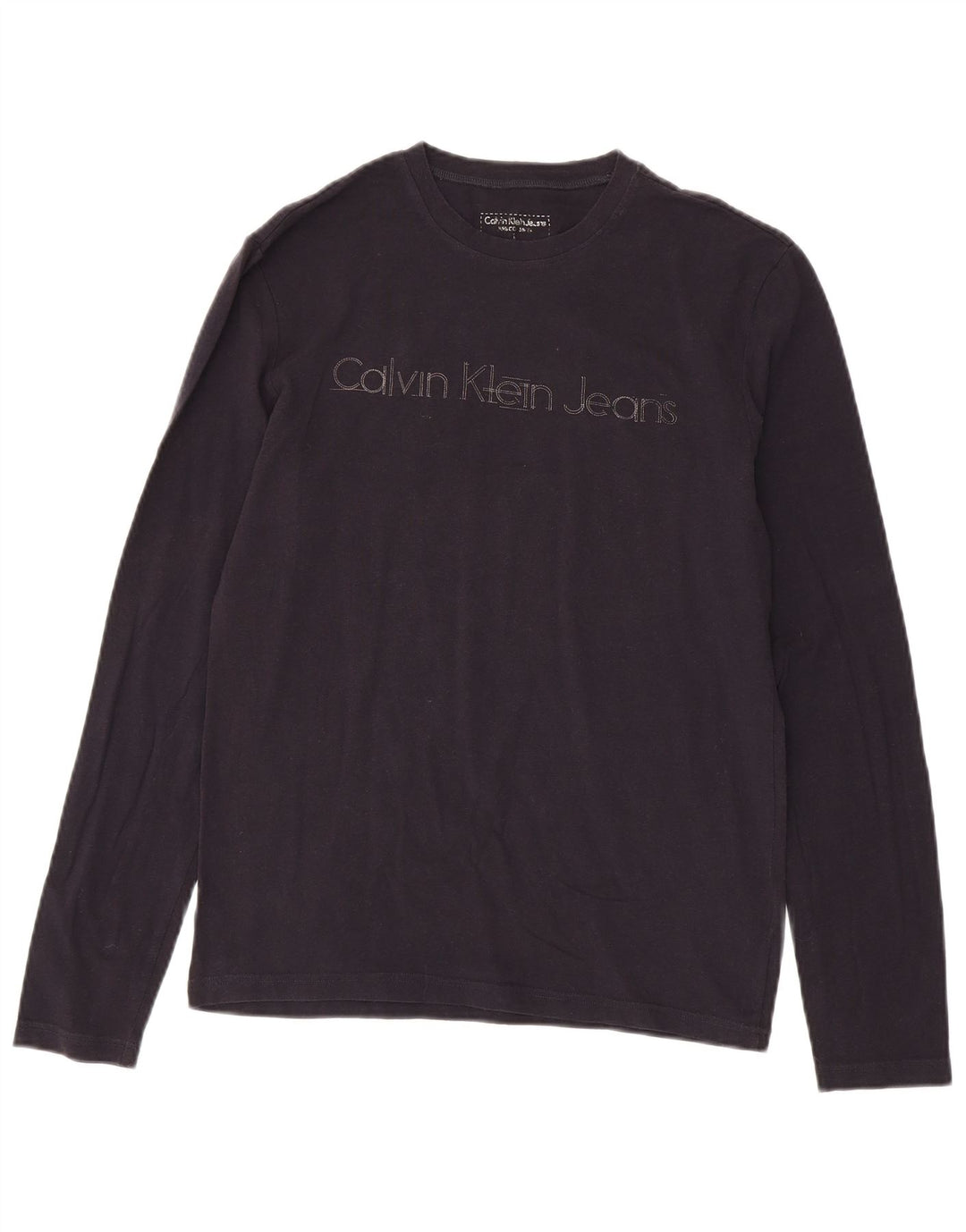 CALVIN KLEIN JEANS Γυναικείο γραφικό τοπ μακρυμάνικο UK 14 Large Navy Blue
