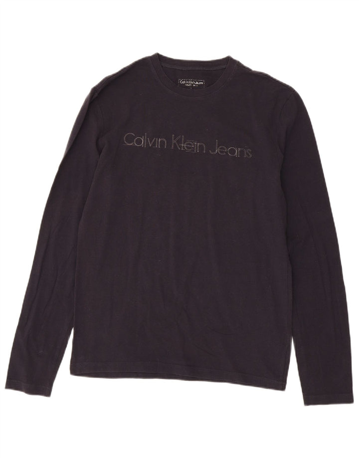 CALVIN KLEIN JEANS Γυναικείο γραφικό τοπ μακρυμάνικο UK 14 Large Navy Blue