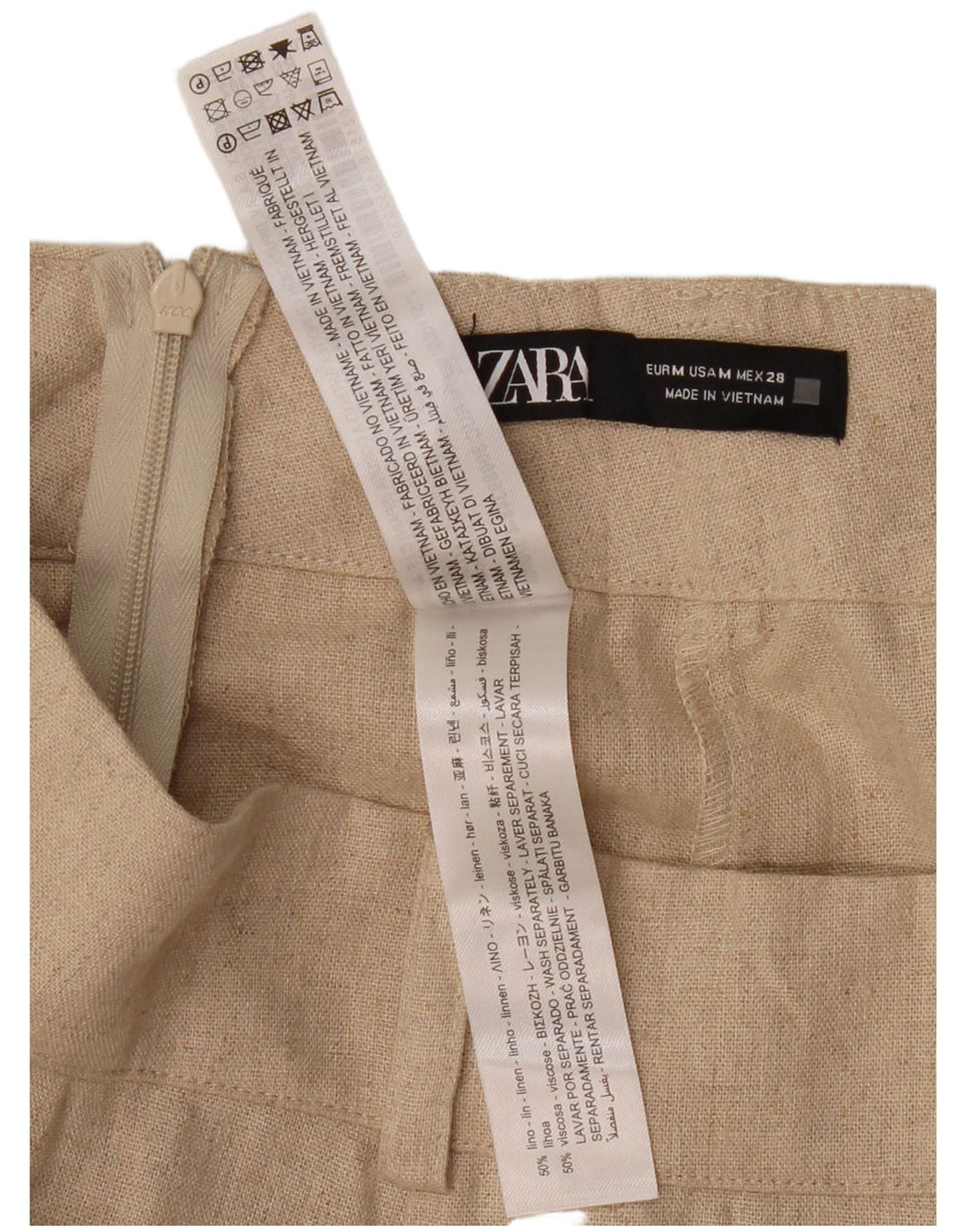 Γυναικεία Μίντι Φούστα ZARA Μεσαίο W30 Μπεζ Λινό