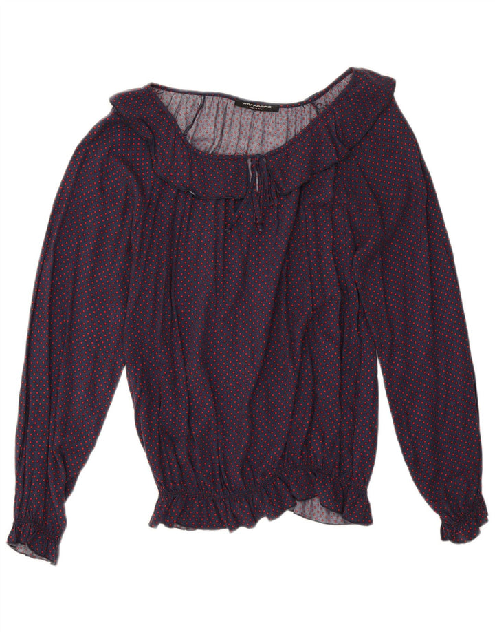 Fornarina Γυναικεία Μπλούζα Τοπ UK 14 Medium Navy Blue Spotted Retro