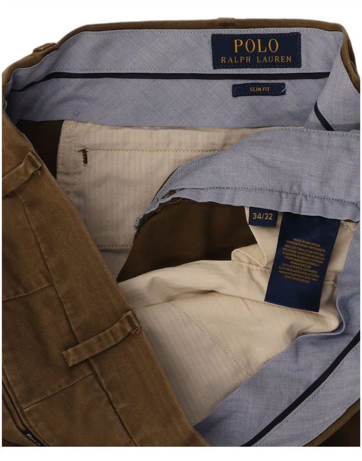 POLO RALPH LAUREN Ανδρικό παντελόνι με λεπτή εφαρμογή W34 L32 Χακί βαμβακερό