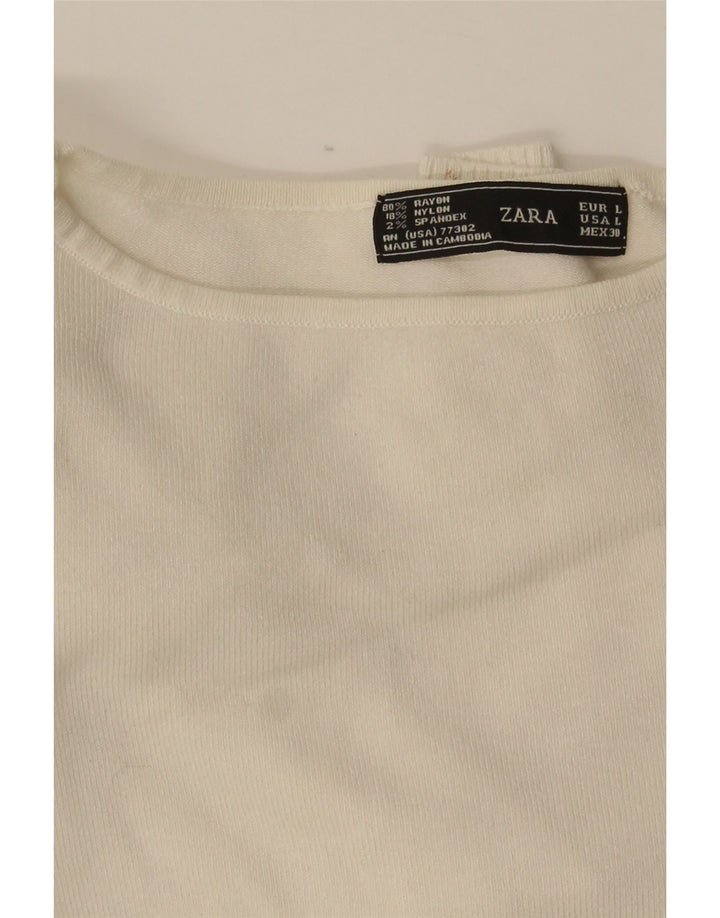 Zara γυναικείο τοπ μακρυμάνικο UK 14 Large Off White Rayon