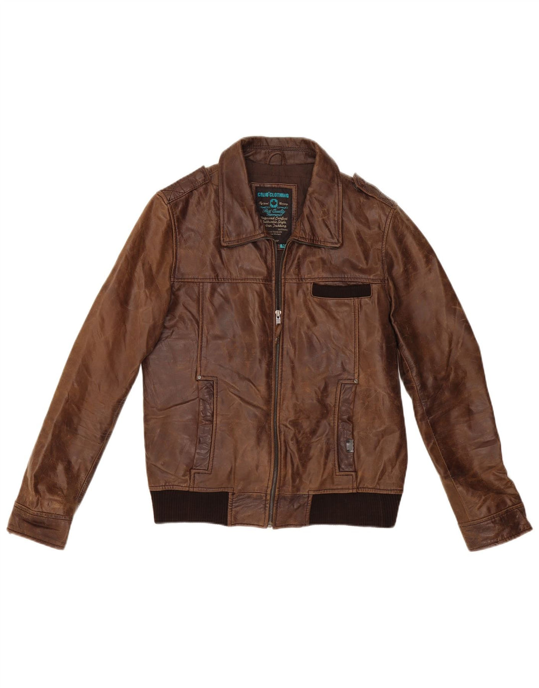 Ανδρικό δερμάτινο μπουφάν CELIO Military Bomber UK 38 Medium Brown