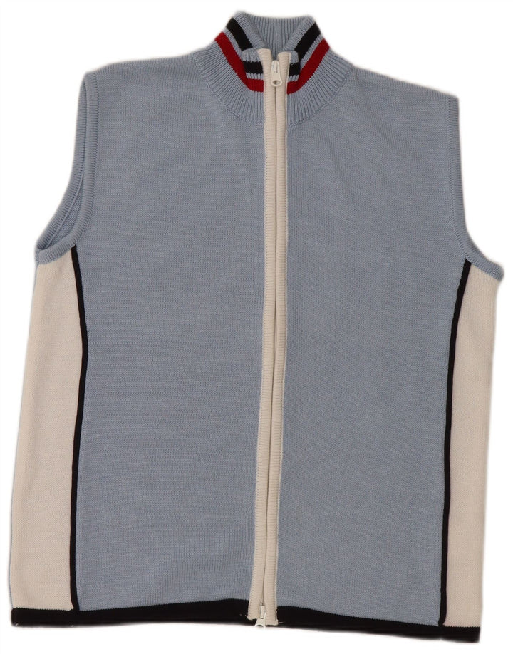 VINTAGE Γυναικείο Αμάνικο Ζακέτα UK 16 μεγάλο μπλε χρώμα