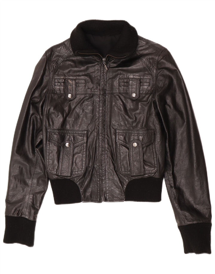 Vintage Γυναικείο Δερμάτινο Bomber Jacket IT 44 Medium Black Leather