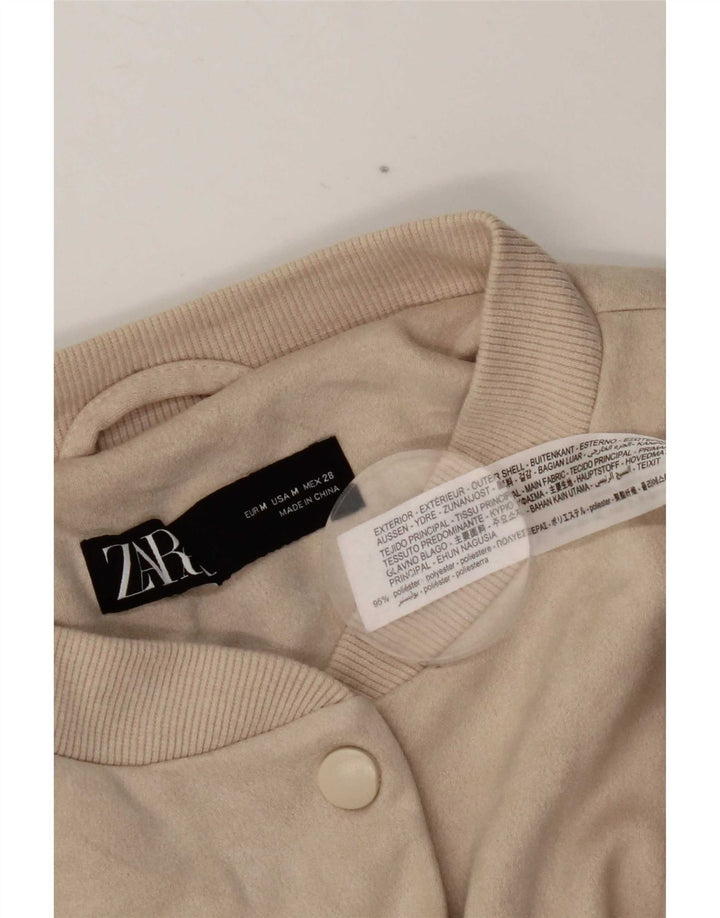 Zara Γυναικείο Oversized Bomber Jacket UK 14 Medium Beige Polyester