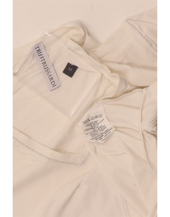 Γυναικείο γραφικό μπλουζάκι Trussardi Top UK 12 μεσαίο λευκό βαμβακερό