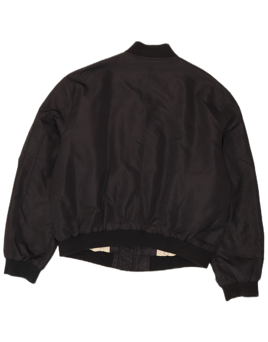 Zara Womens Crop Oversized Bomber Jacket UK 16 Large Black Polyamide