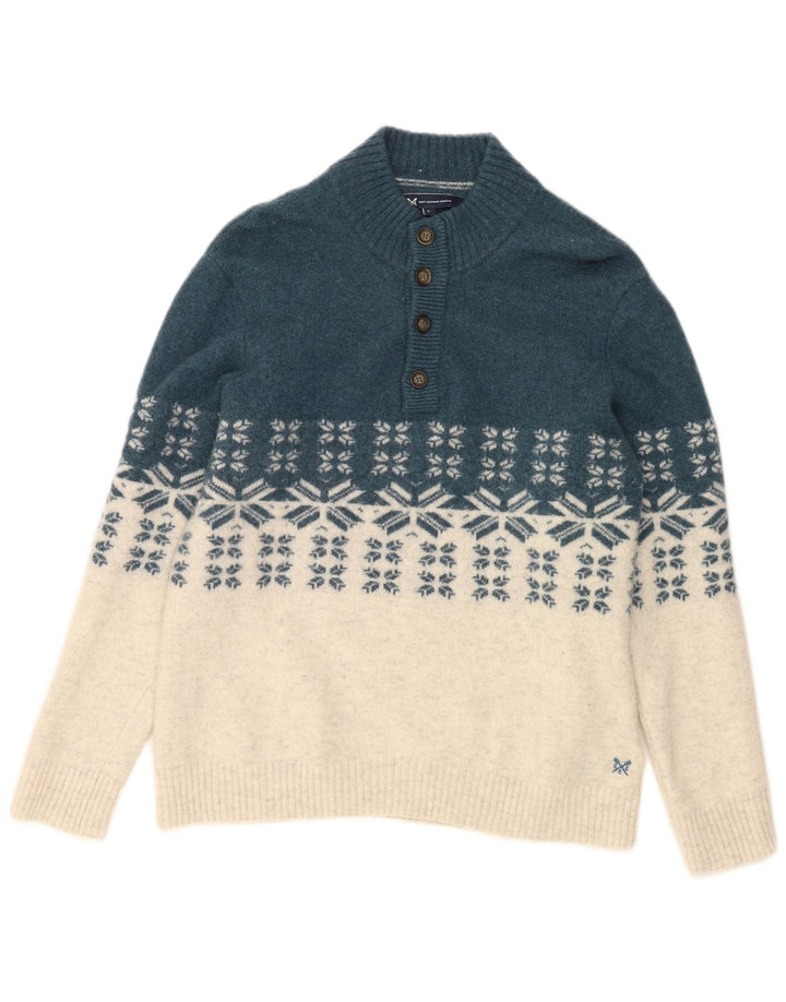 CREW CLOTHING Ανδρικό πουλόβερ με λαιμό με κουμπιά Large Blue Fair Isle