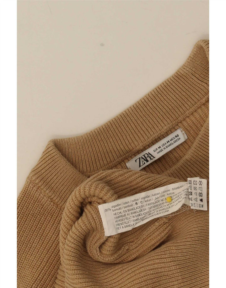 Ανδρικό πουλόβερ Zara με λαιμόκοψη, μεσαίο μπεζ βαμβακερό