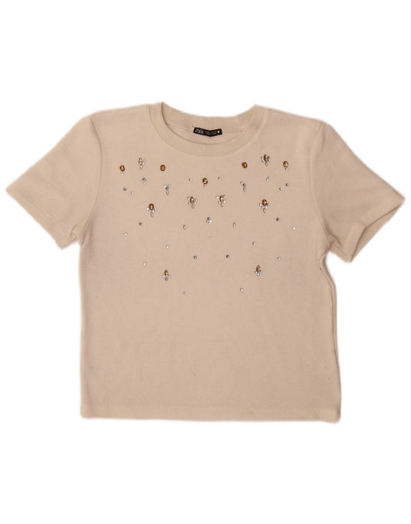 Zara Womens T-Shirt Top UK 12 Medium Beige