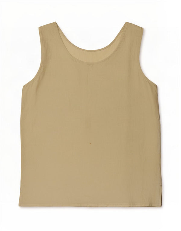 Vintage γυναικεία αμάνικη μπλούζα τοπ UK 14 Medium Khaki Silk