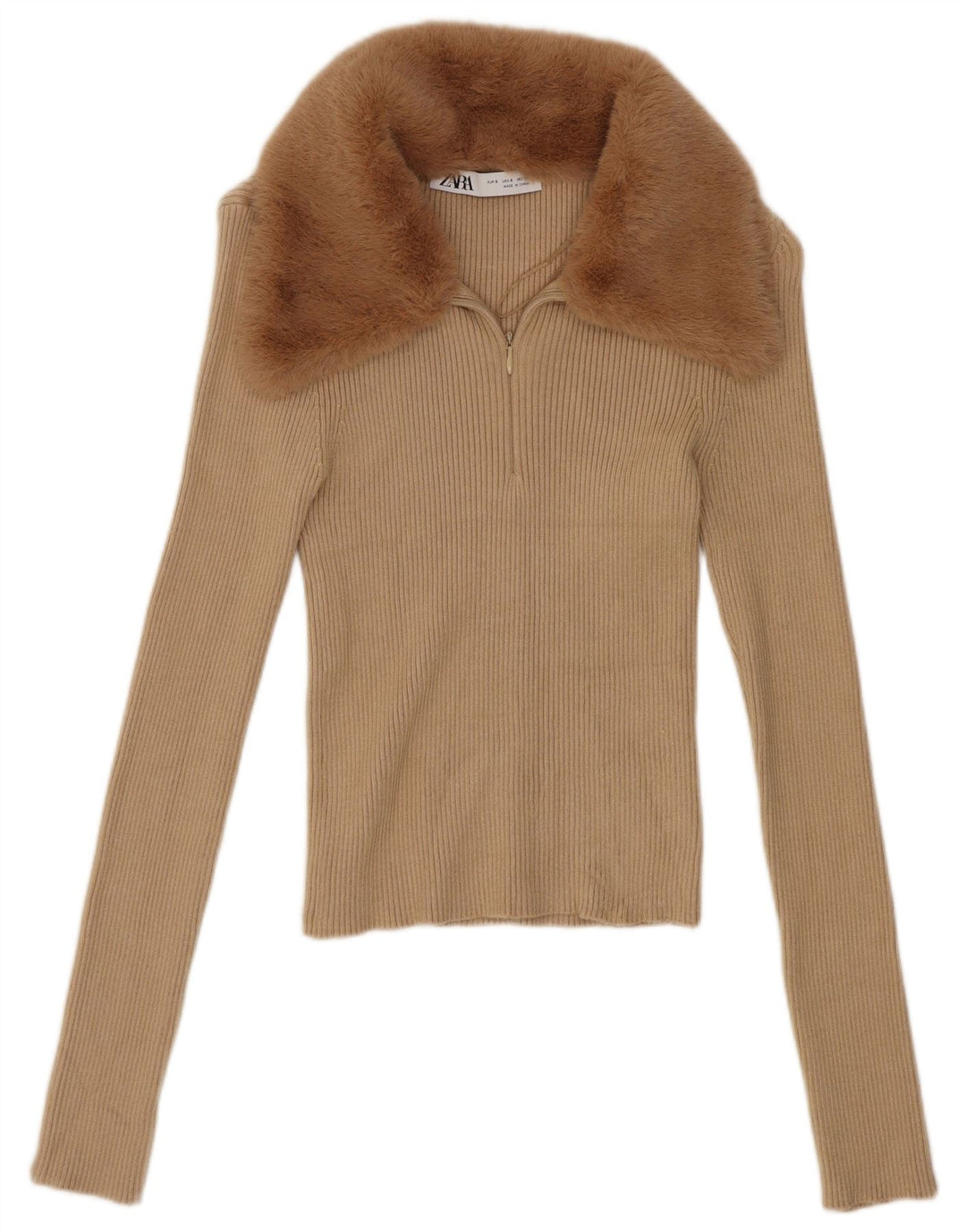 Zara Γυναικείο Crop Top Μακρυμάνικο UK 8 Small Beige
