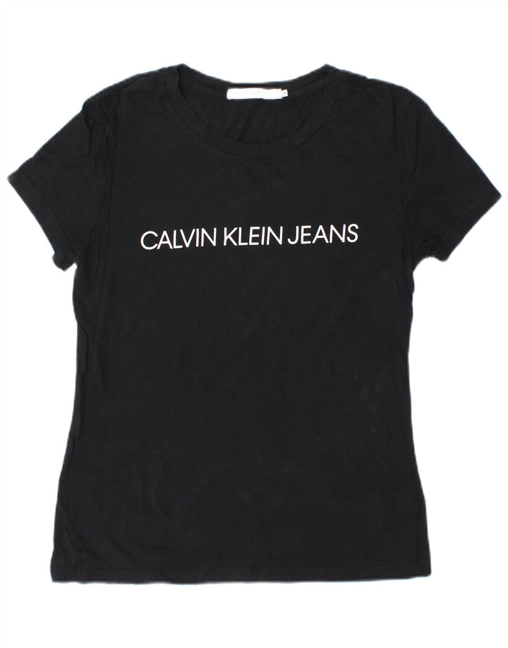 Γυναικείο γραφικό μπλουζάκι CALVIN KLEIN JEANS Top UK 12 μεσαίο μαύρο βαμβακερό