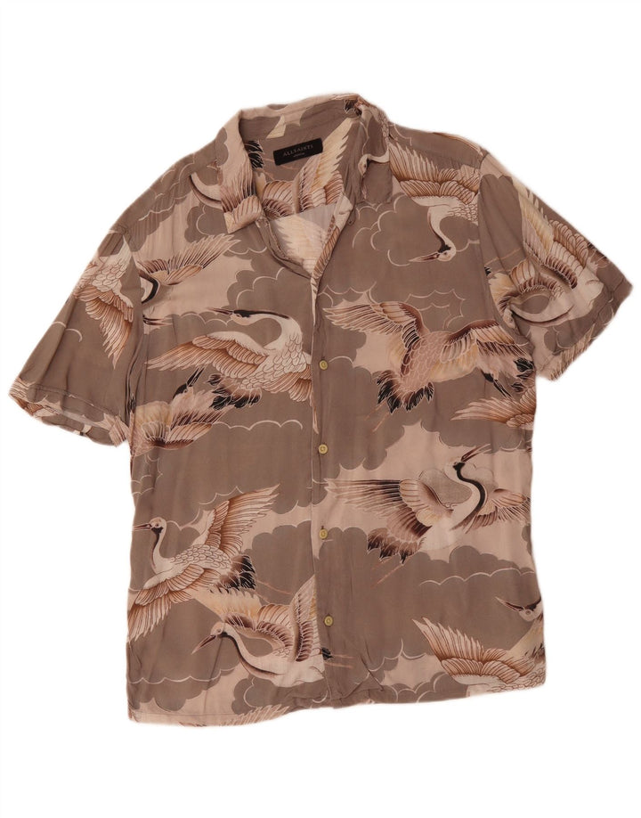 Ανδρικό κοντομάνικο πουκάμισο All Saints με μεσαίο γκρι Animal print Viscose Bird