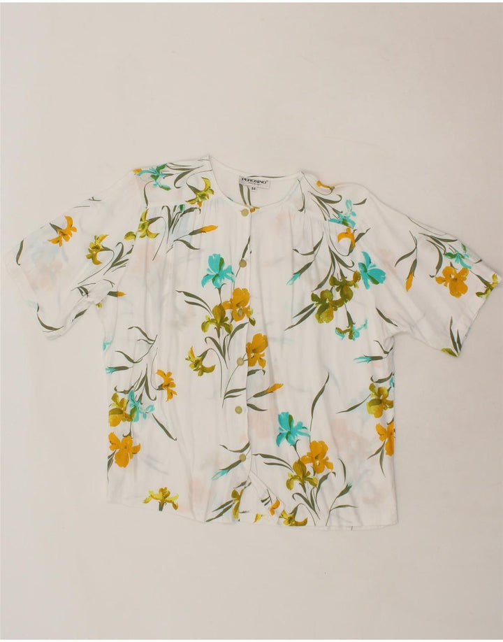 VINTAGE Womens Short Sleeve Shirt Blouse IT 44 Medium White Floral Vintage Vintage and Second-Hand Vintage from Messina Hembry 