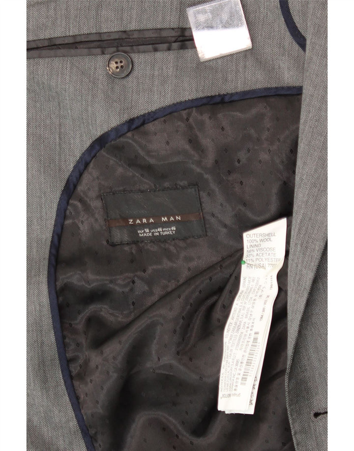 ZARA Mens 2 Button Blazer Jacket EU 56 XL Grey Wool Vintage Zara and Second-Hand Zara from Messina Hembry 