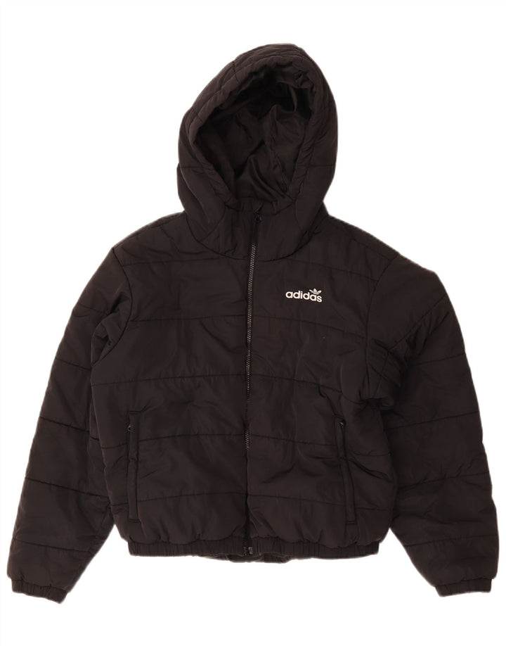 Adidas Γυναικείο μεγάλου μεγέθους γραφικό μπουφάν με κουκούλα UK 10 Small Black