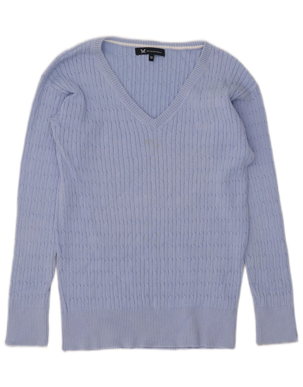 Crew Clothing Γυναικείο πουλόβερ με λαιμόκοψη V UK 12 μεσαίο μπλε βαμβακερό
