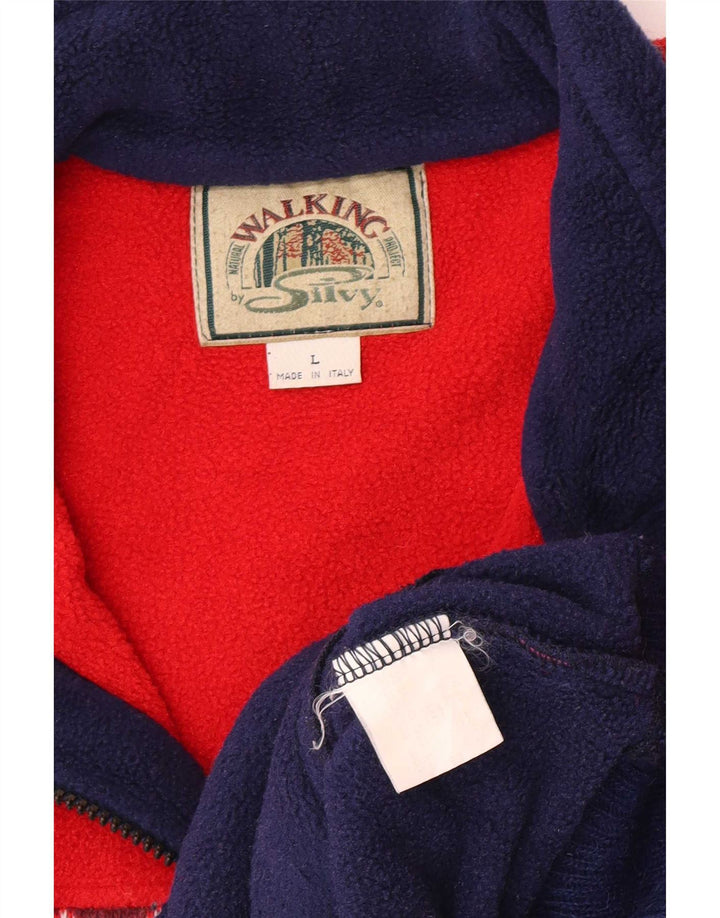 Silvy Ανδρικό φερμουάρ Fleece Jumper Μεγάλο κόκκινο γεωμετρικό πολυεστέρα