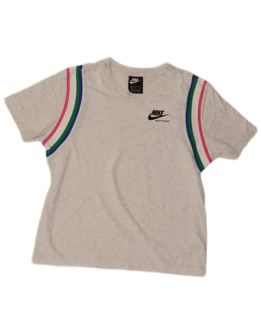 Γυναικείο T-Shirt Nike τοπ βρετανικό 14 μεσαίο γκρι βαμβακερό ριγέ