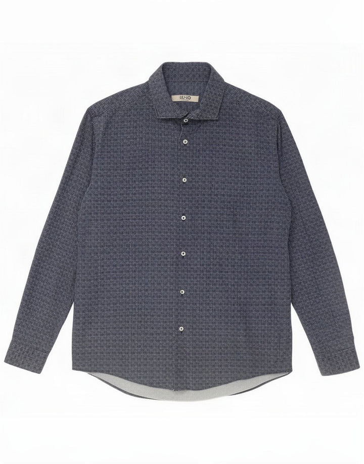 Liu Jo Ανδρικό πουκάμισο Medium Navy Blue Check Cotton