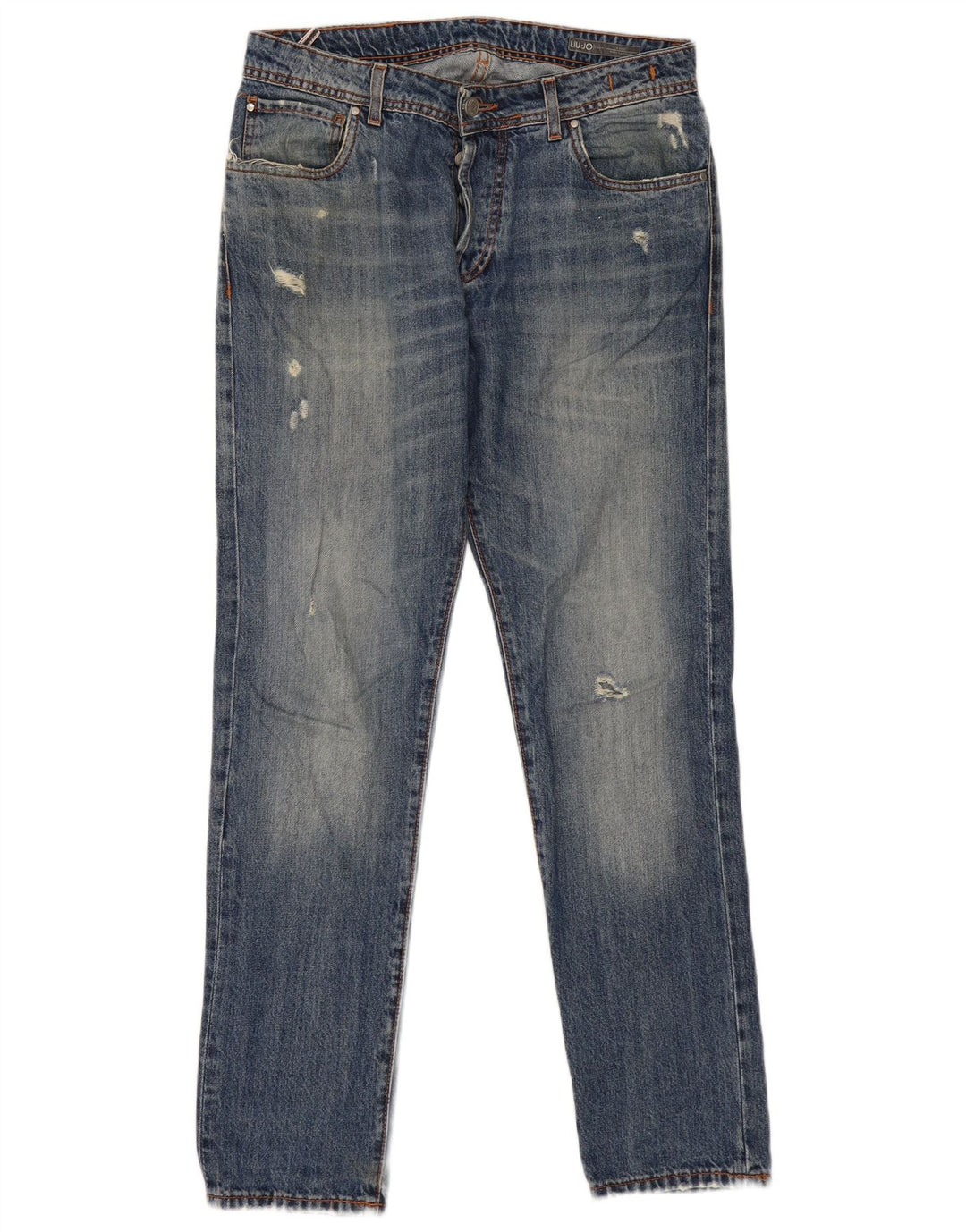 Liu Jo Mens Distressed Regular Slim Jeans W34 L32 Μπλε βαμβακερό