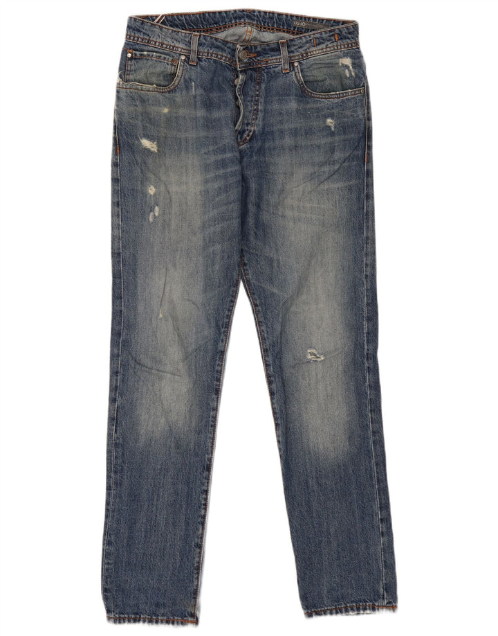 Liu Jo Mens Distressed Regular Slim Jeans W34 L32 Μπλε βαμβακερό