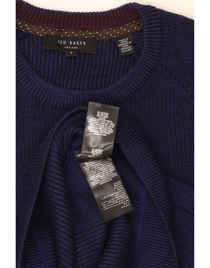 Ανδρικό πουλόβερ με λαιμόκοψη Ted Baker, Μέγεθος 4, Μεγάλο Navy Blue Polyester