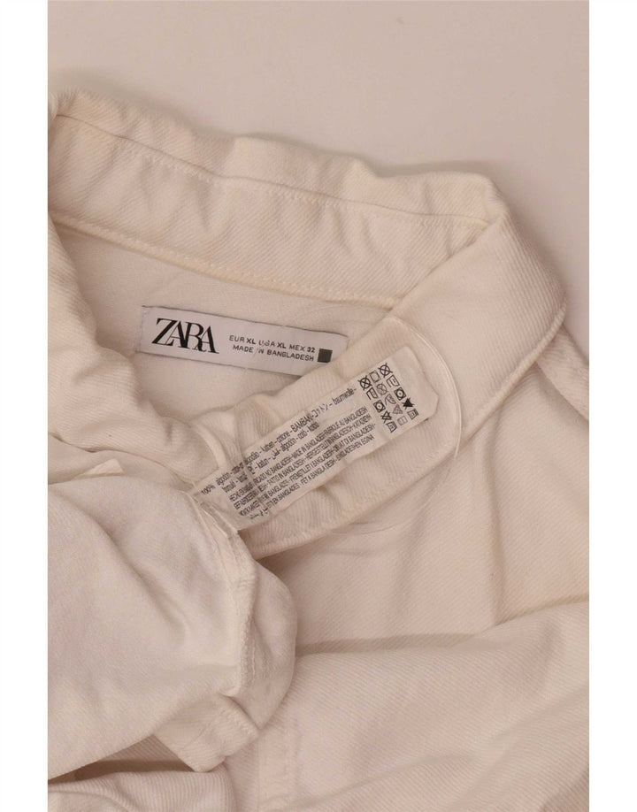 Zara Γυναικείο Τζιν Μπουφάν UK 18 XL Λευκό βαμβακερό
