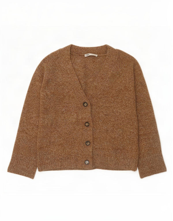 Zara Womens Oversized Cardigan Sweater UK 10 Small Brown Polyester