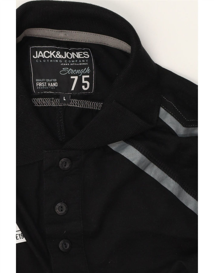 JACK & JONES Ανδρικό Πόλο Μπλουζάκι Μεγάλο Μαύρο Γεωμετρικό