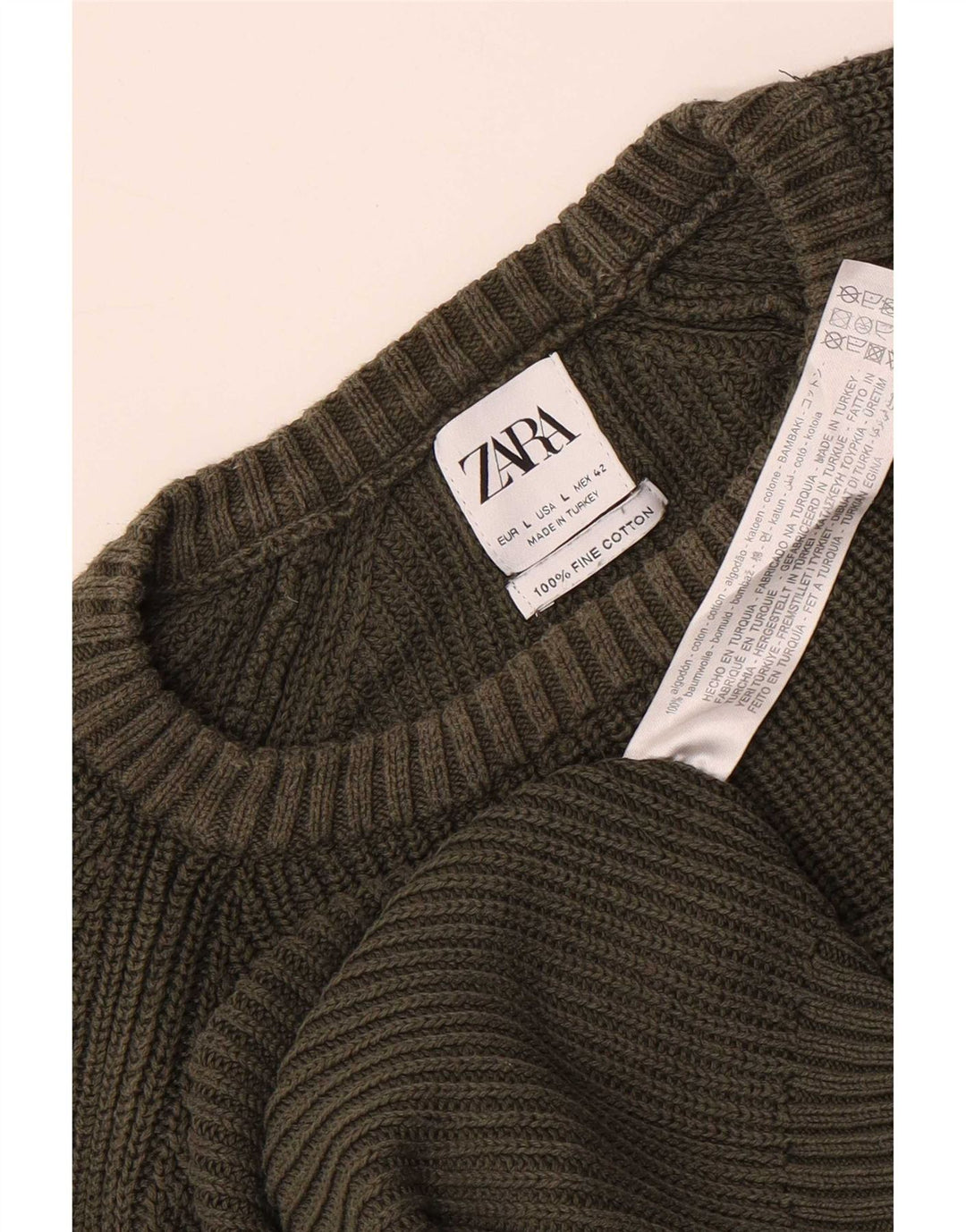 Ανδρικό πουλόβερ Zara Crew Neck Jumper Μεγάλο πράσινο βαμβακερό