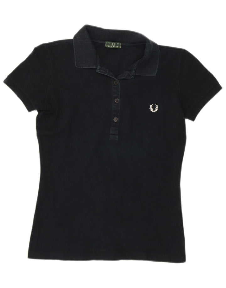 FRED PERRY Γυναικείο πουκάμισο πόλο UK 8 Small μαύρο βαμβακερό
