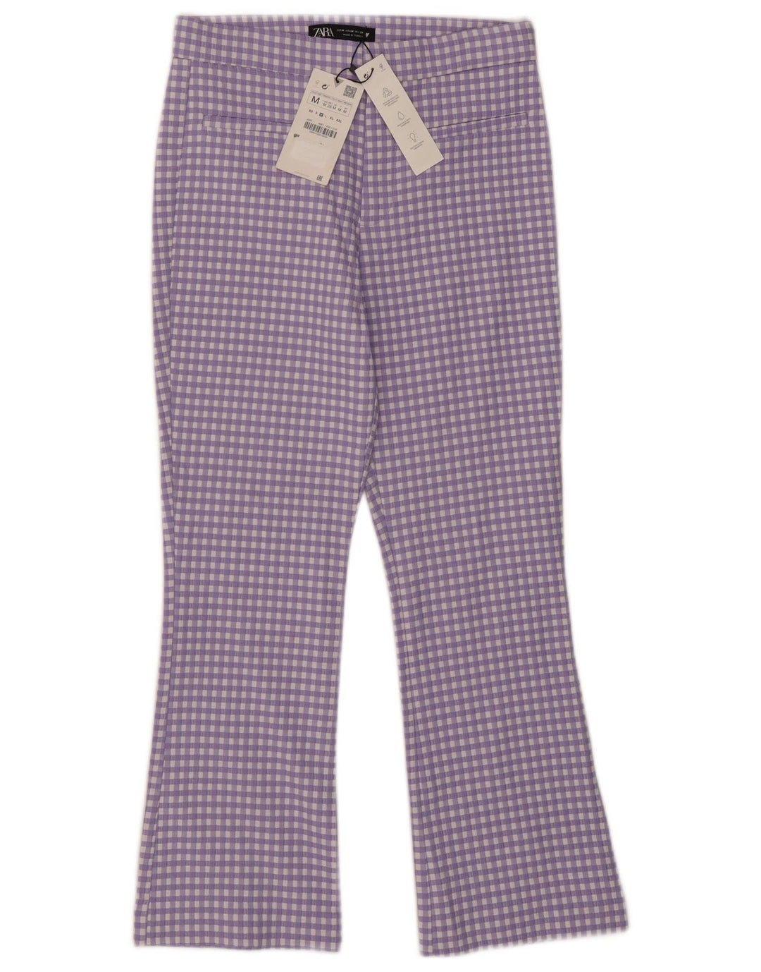 Zara Γυναικείο Bootcut Cropped Παντελόνι Medium W28 L25 Purple Gingham