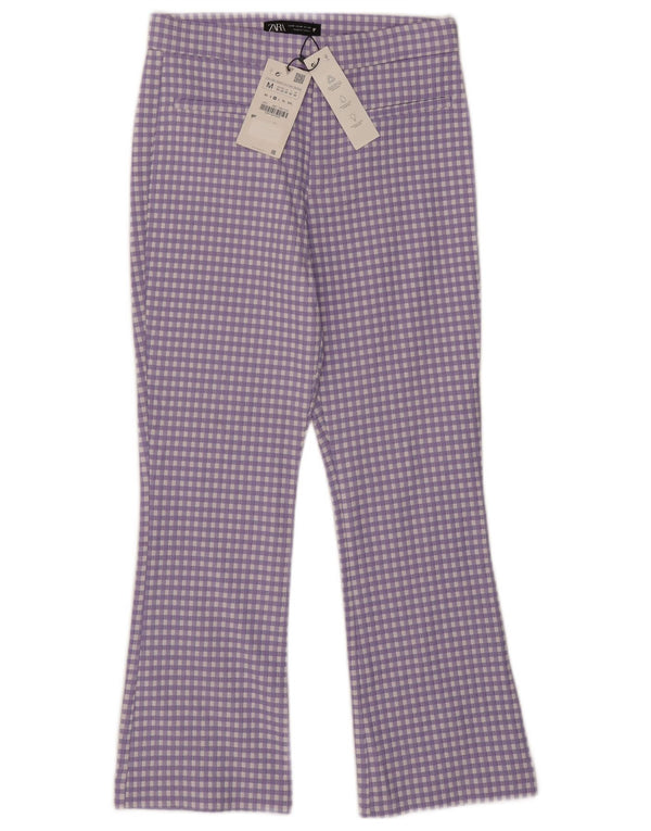 Zara Γυναικείο Bootcut Cropped Παντελόνι Medium W28 L25 Purple Gingham